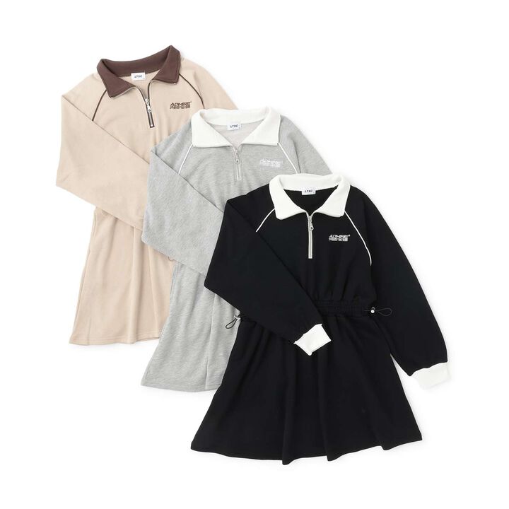 Long-Sleeve Track One-Piece Dress,Black, medium image number 8