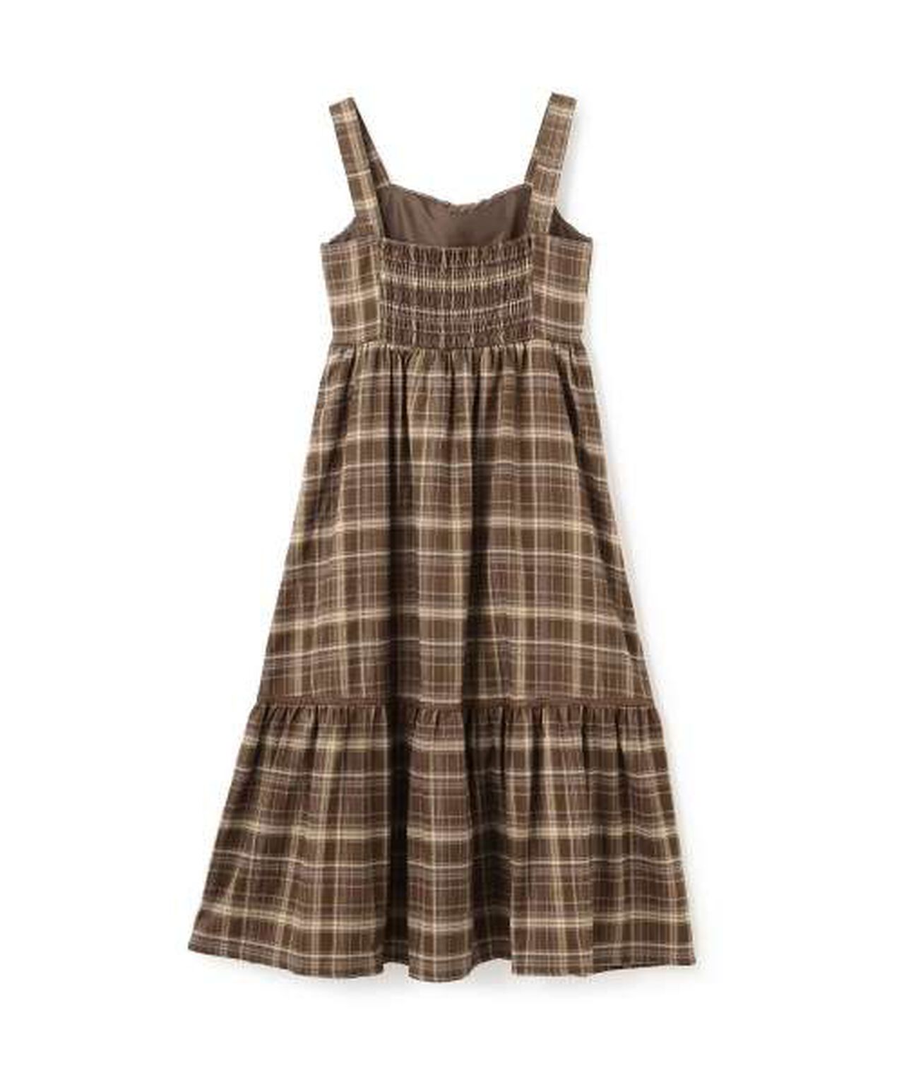 Gathered Checkered One-Piece Dress [Korean Fashion],Brown, large image number 4