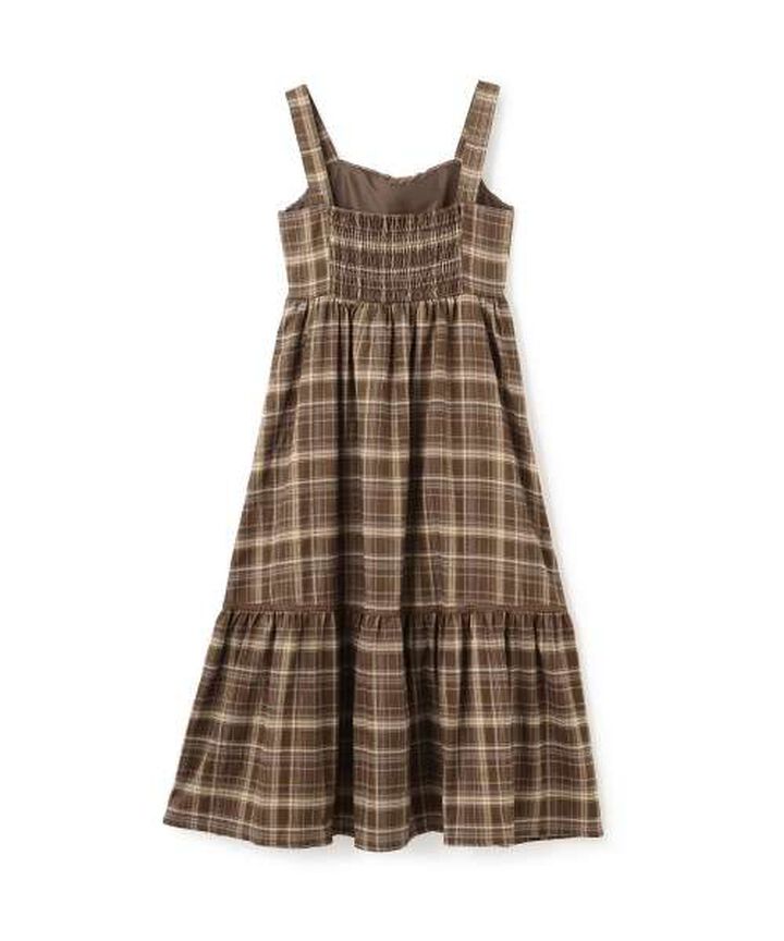 Gathered Checkered One-Piece Dress [Korean Fashion],Brown, medium image number 4