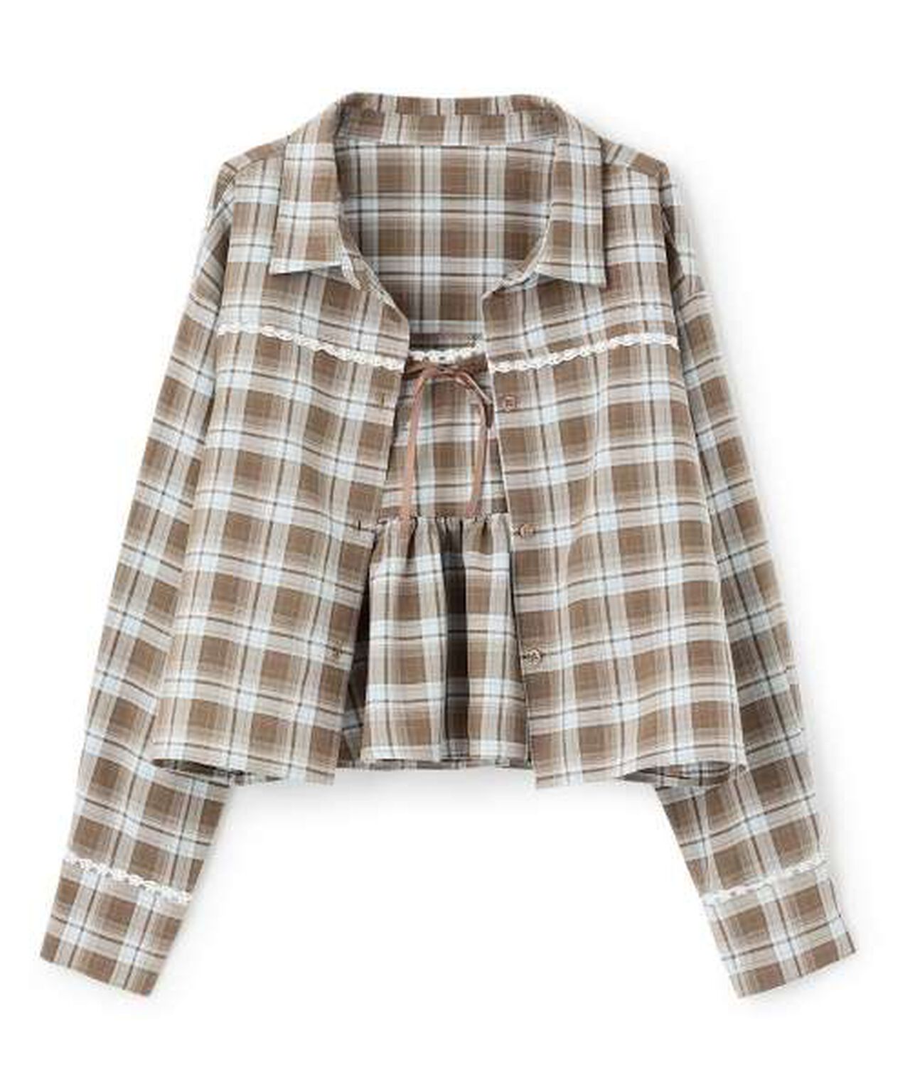 Checkered Shirt & Bustier Set,Pink, large image number 8