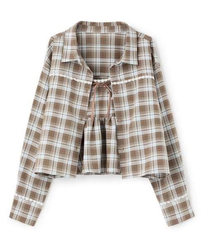 Checkered Shirt & Bustier Set,Pink, medium image number 8