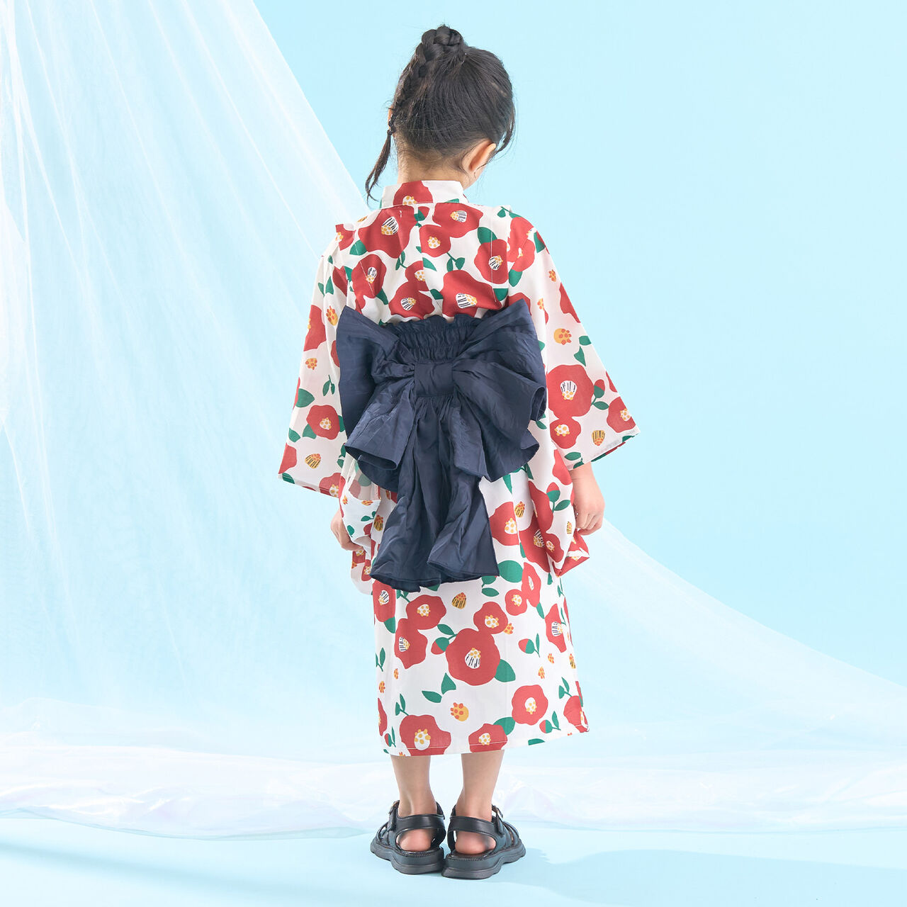[Easy Wear♪] [Cool Touch] 4-Way Separate Yukata with Obi (OHANA) [Kids Girls],Coral red, large image number 21