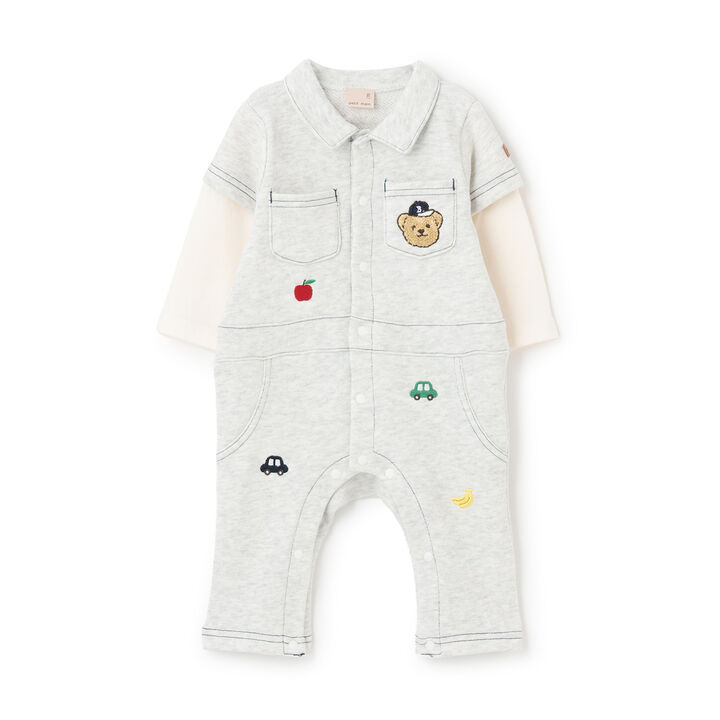 All-Over Embroidered Collared Coverall,Smoke white, medium image number 4