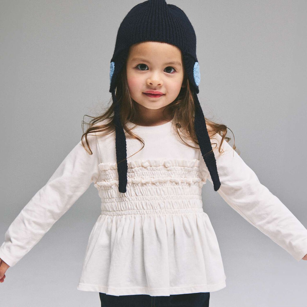 Link - Shirred Peplum Long-Sleeve T-Shirt,Pearl white, large image number 0