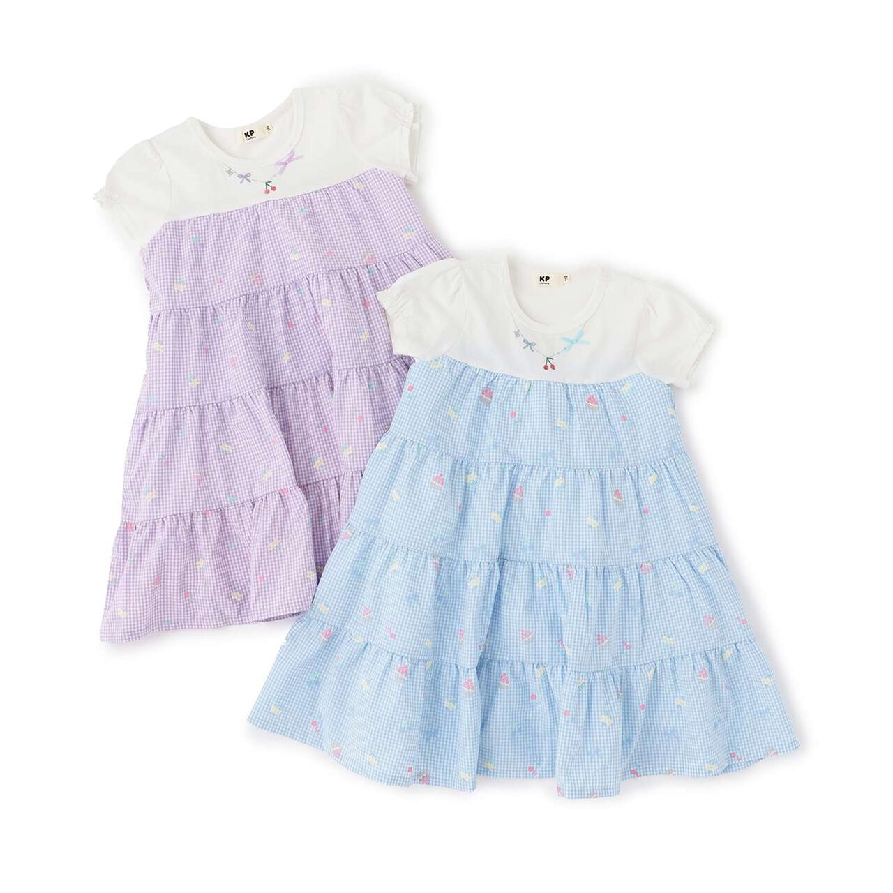 Pre-Dyed Check Foam Print Tiered One-Piece,Lavender, large image number 8