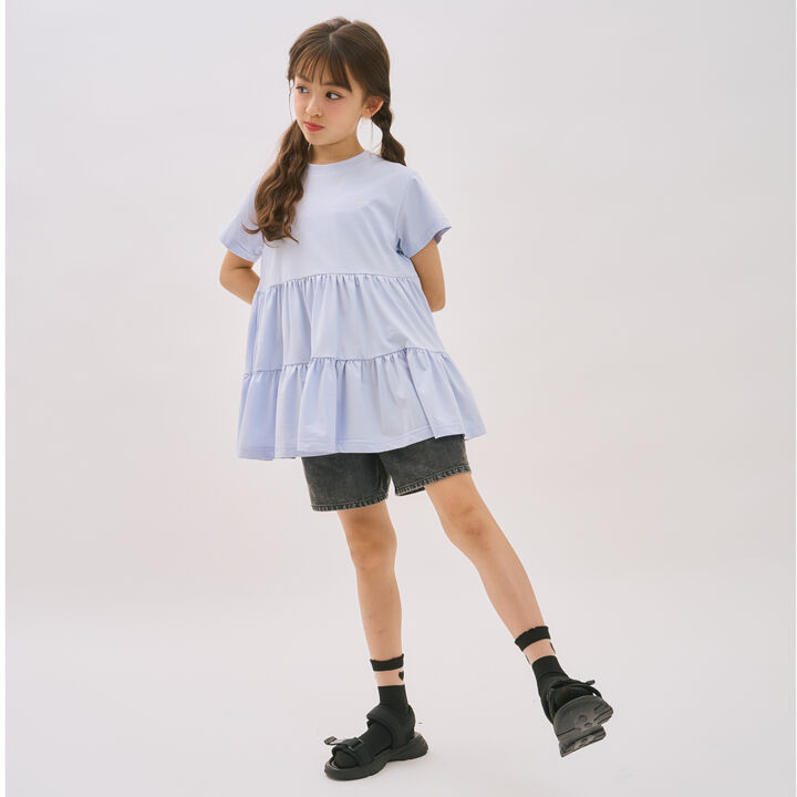 [DailyMe] Short-Sleeve Tiered Tunic with Heat Shielding, Quick-Dry & Antibacterial,Sax blue, medium image number 6
