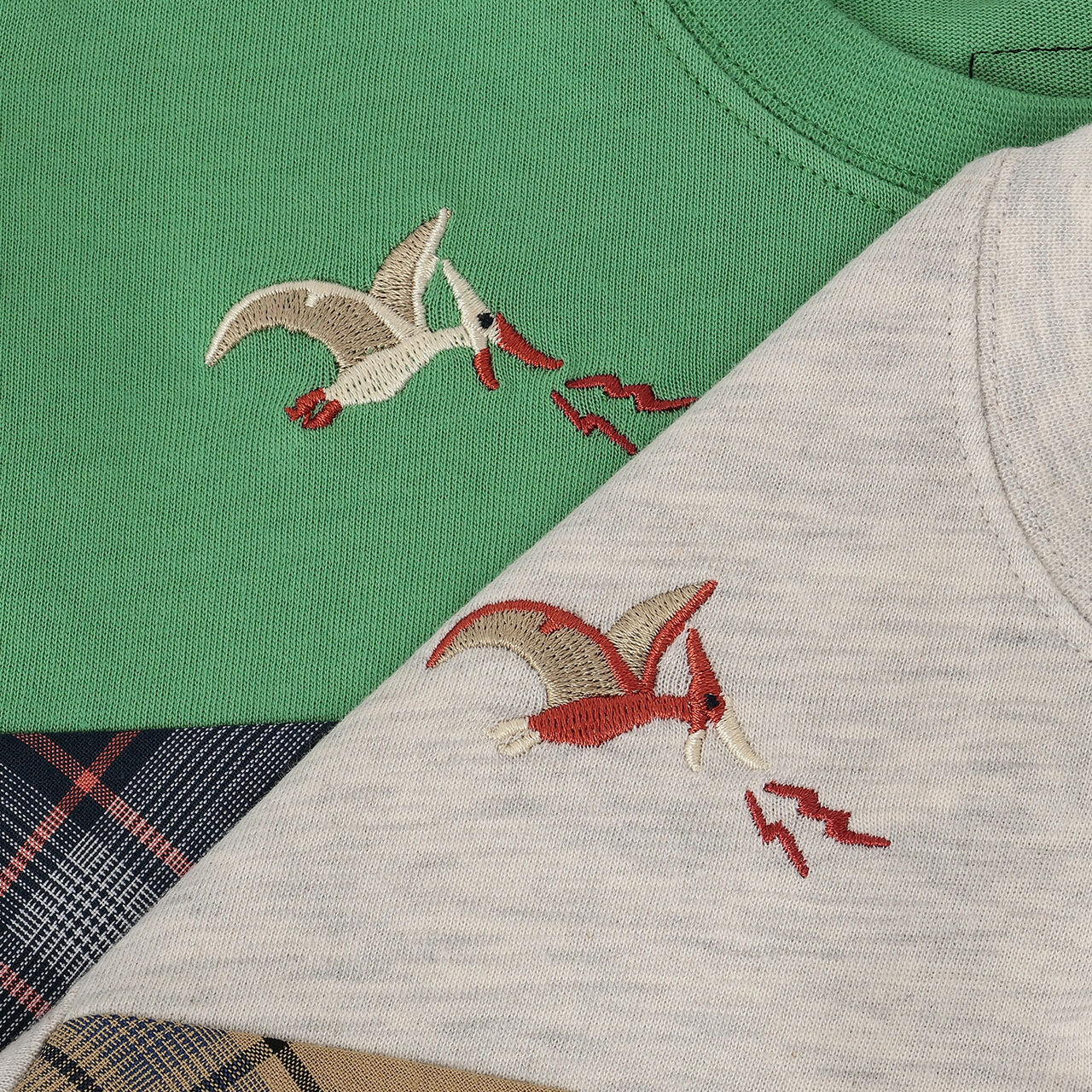 Dinosaur and City Checkered Long-Sleeve T-Shirt,Smoke white, large image number 3