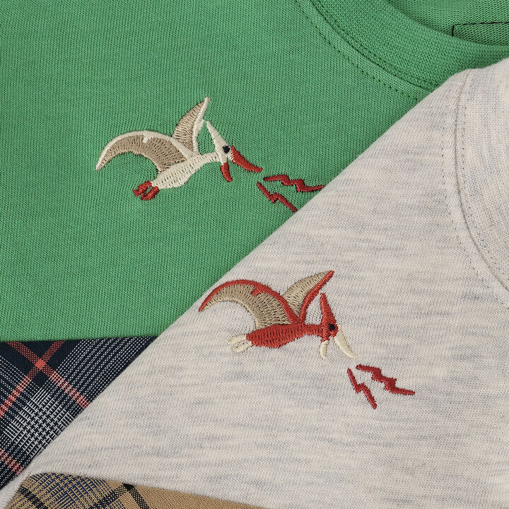 Dinosaur and City Checkered Long-Sleeve T-Shirt,Smoke white, medium image number 3