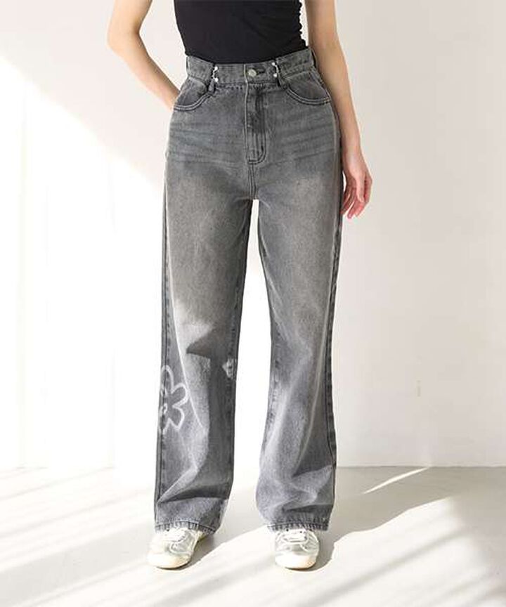 Tack Denim Wide Pants,Gray, medium image number 0