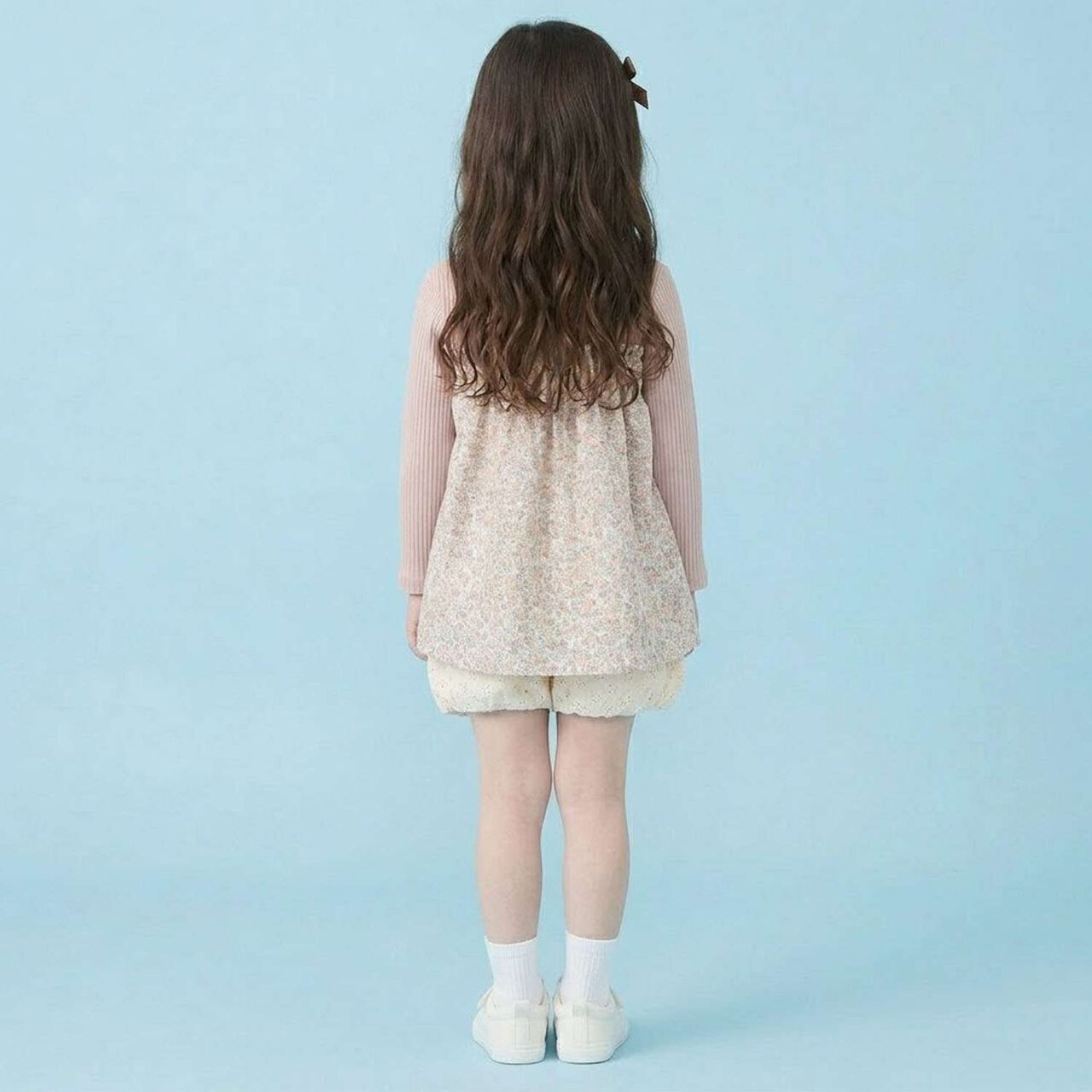 [Airy Silhouette] Floral Pattern Docked Collar Frill Tunic,Light beige, large image number 4