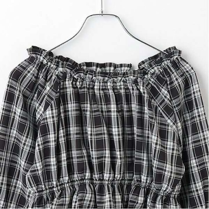 Checked Off-Shoulder Blouse,Brown, medium image number 4