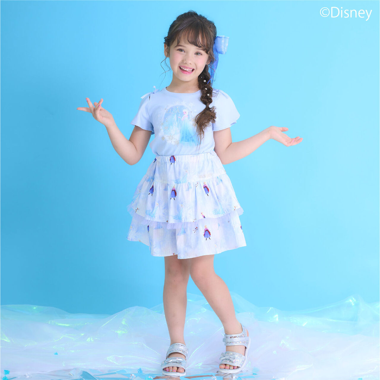 Frozen Elsa 2WAY T-Shirt [Cool Touch, UV Protection, Quick-Dry, Heat Shielding],Sax blue, large image number 2