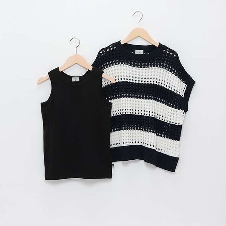 [AMI] Mesh Striped Knit + Inner Wear Set with Cups,Black, medium image number 12