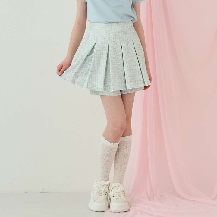 Lame Tweed Tacked Flare Shorts♪,Light blue, medium image number 13