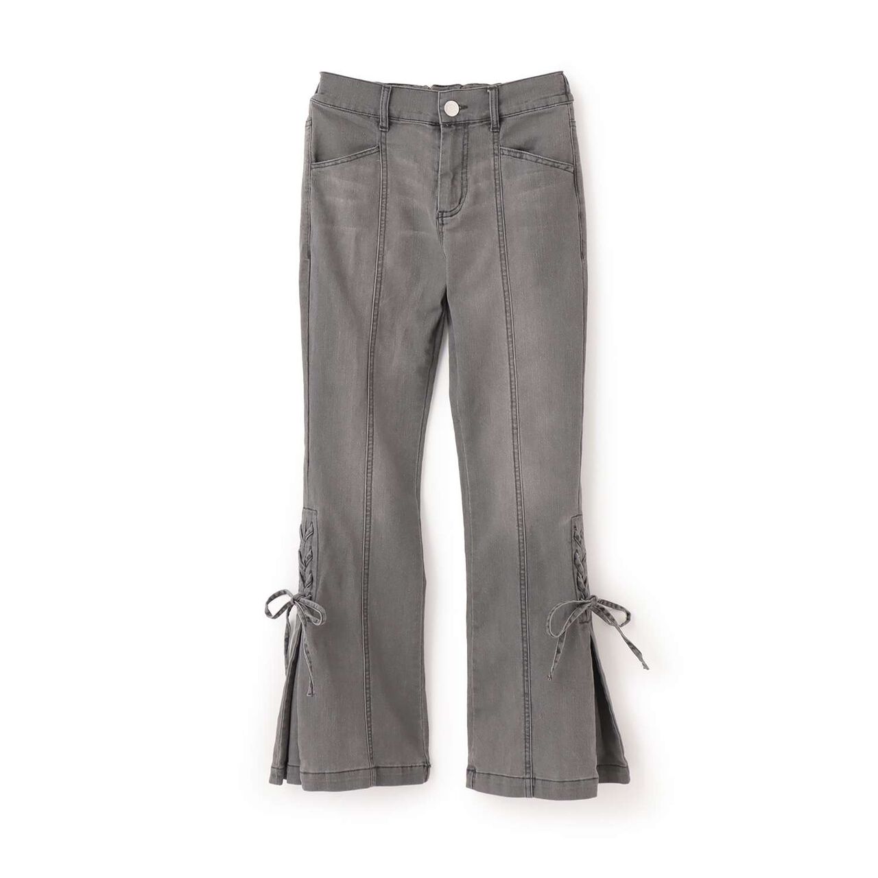 Lace-Up Flare Denim Pants,Gray, large image number 9
