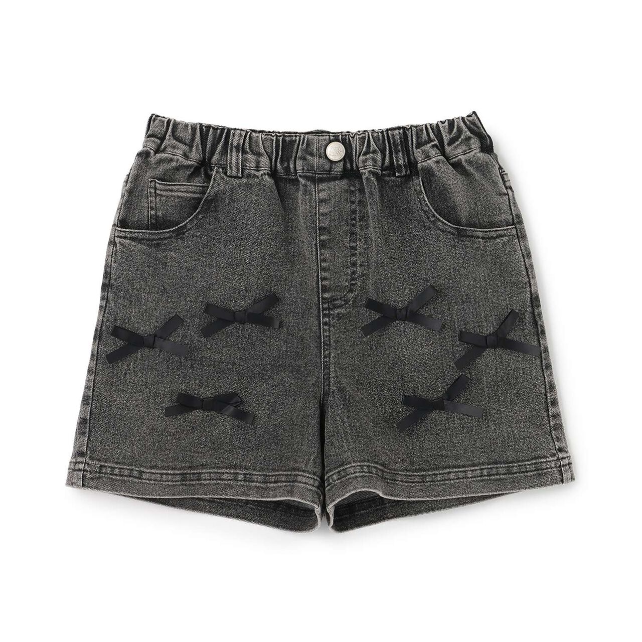 Ribbon Denim Shorts,Gray, large image number 0