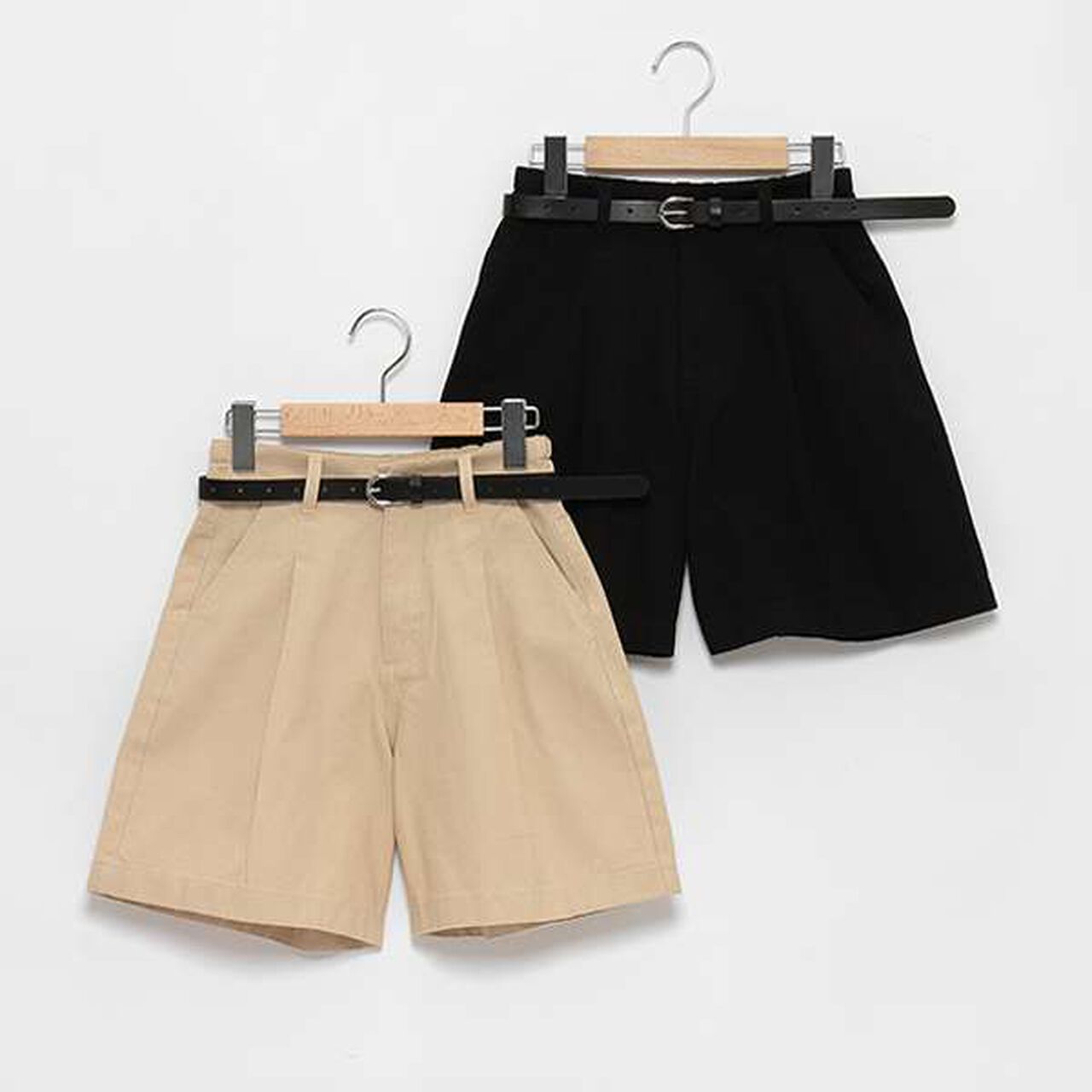 Belted Tuck Half Pants,Beige, large image number 11