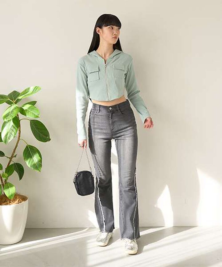 Fringe Denim Flare Pants,Light blue, medium image number 7