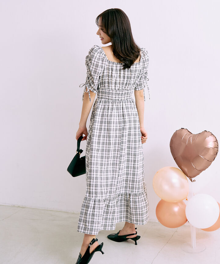 Shirred Sleeve One-Piece Dress [Korean Fashion],Off white, medium image number 3