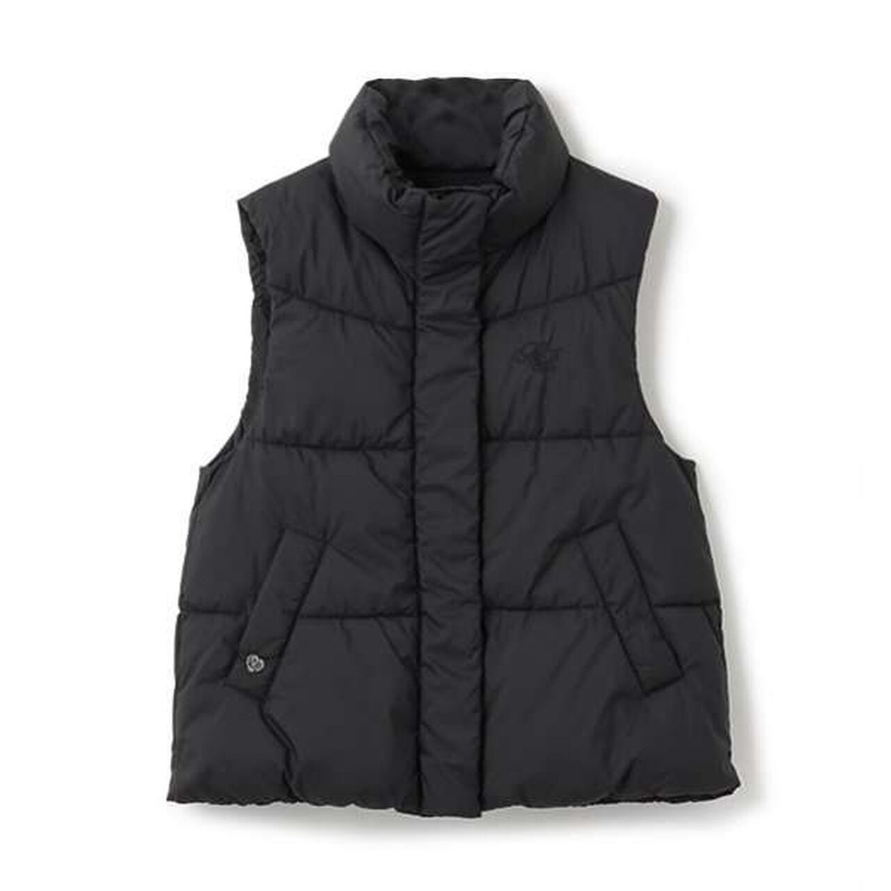 Water-Repellent Stand Collar Puff Vest,Black, large image number 0
