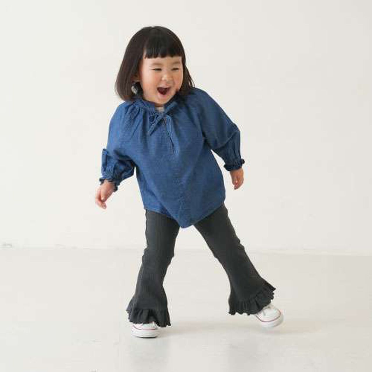 Anti-Stain Hem Frill Ribbed Pants,Charcoal gray, large image number 12