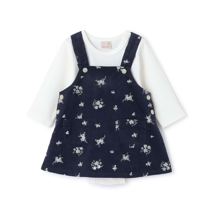 [Link] Floral Pattern Jumper Skirt Outfit Set,Navy, medium image number 0