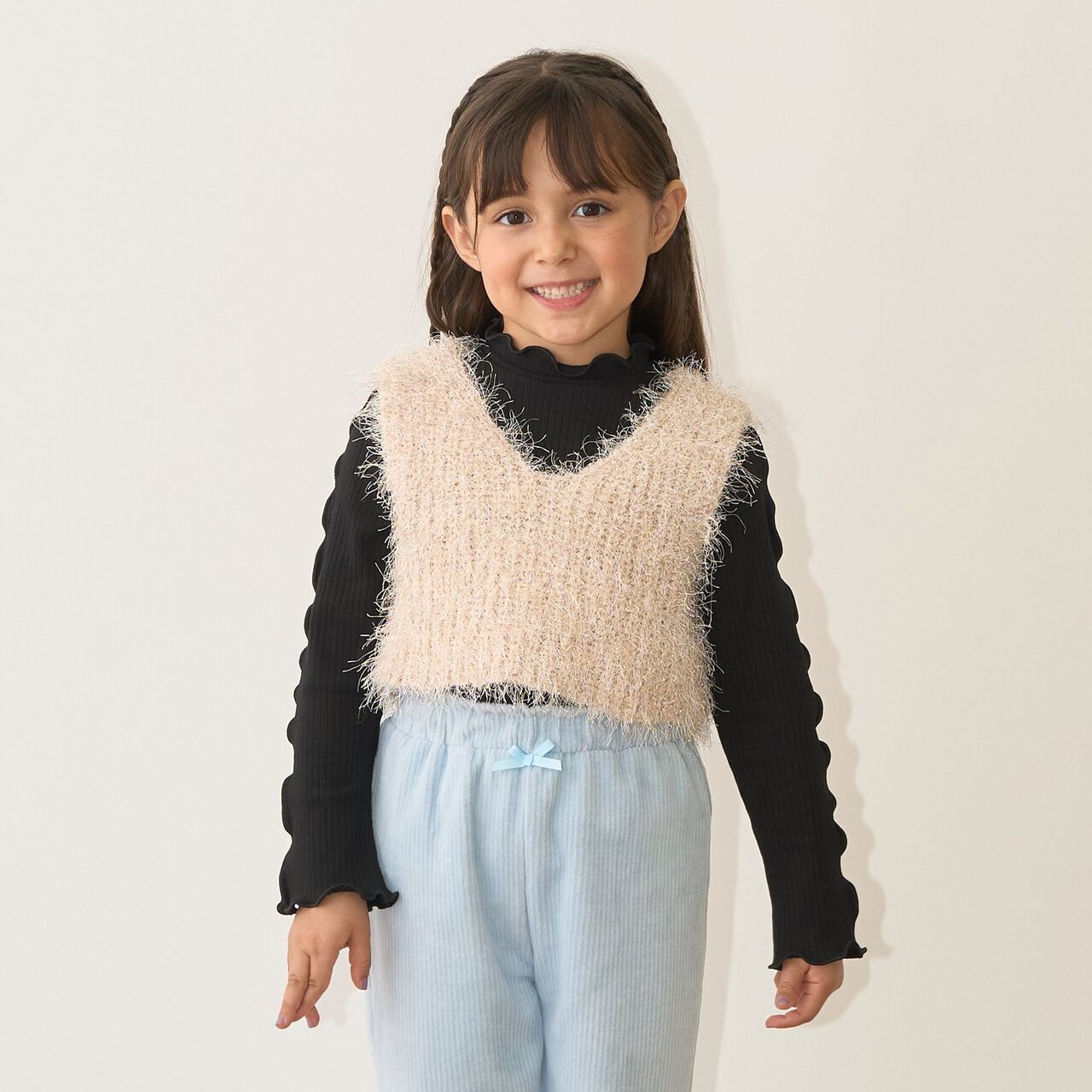 [Either Way Fine] Lame Feather Knit Vest,Light beige, large image number 0