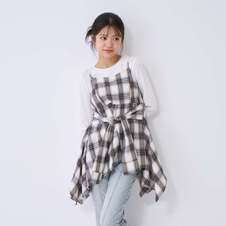 [LTXC] Quick-Dry Absorbent Checkered Camisole Tunic with Inner Lining,Ivory, medium image number 0