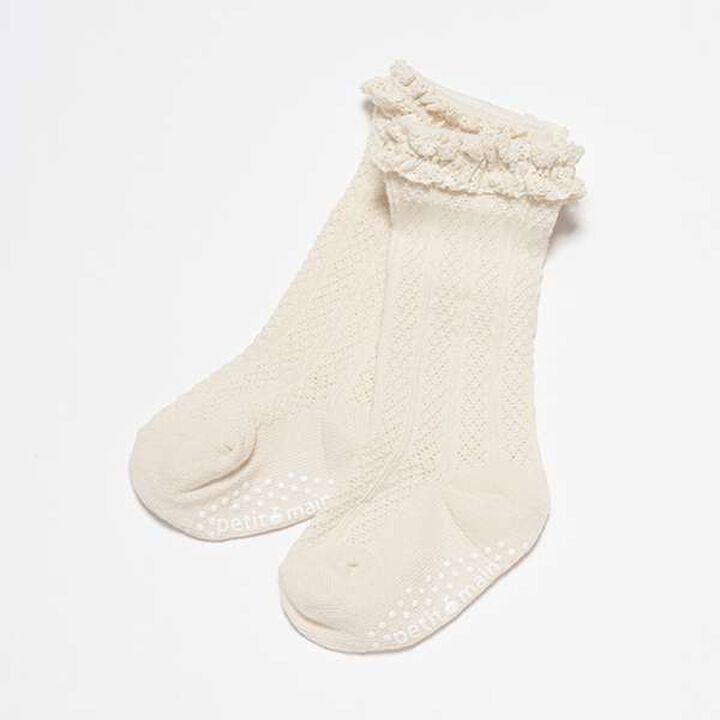 Float Cotton Lace High Socks,Ivory, medium image number 0