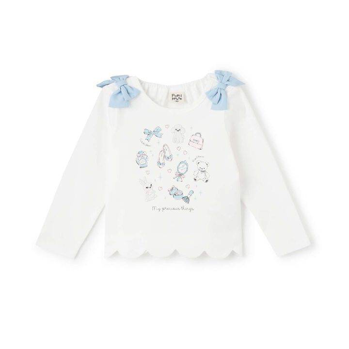 Scalloped Hem Graphic Long Sleeve T-Shirt,Off white, medium image number 9