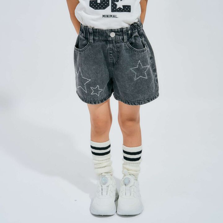 Rhinestone Denim Shorts,Black, medium image number 0