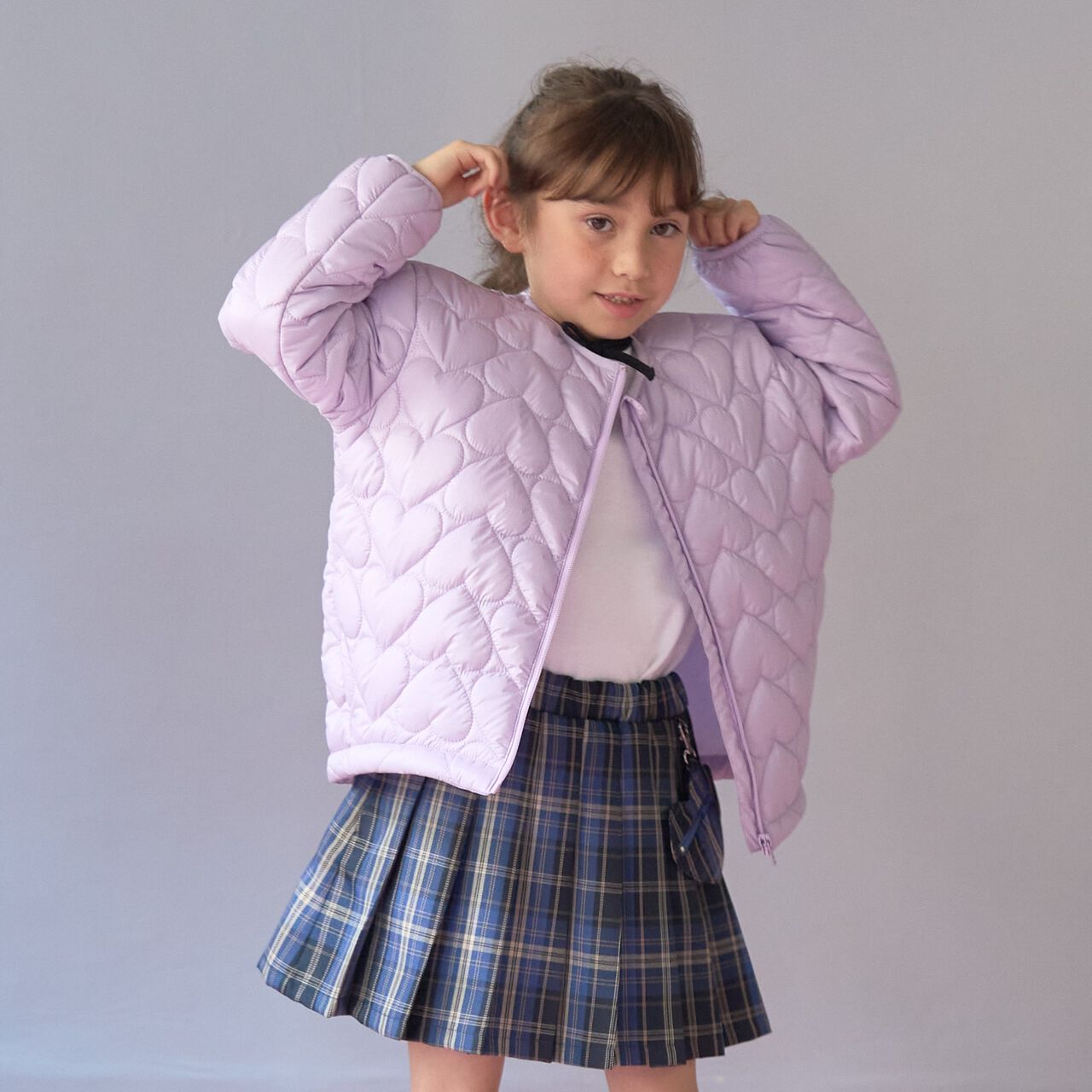 [Light and Fluffy] Heart Quilted Puff Jacket with Storage Pouch,Blue gray, large image number 9