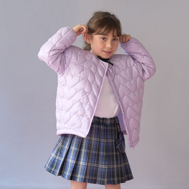 [Light and Fluffy] Heart Quilted Puff Jacket with Storage Pouch,Blue gray, medium image number 9