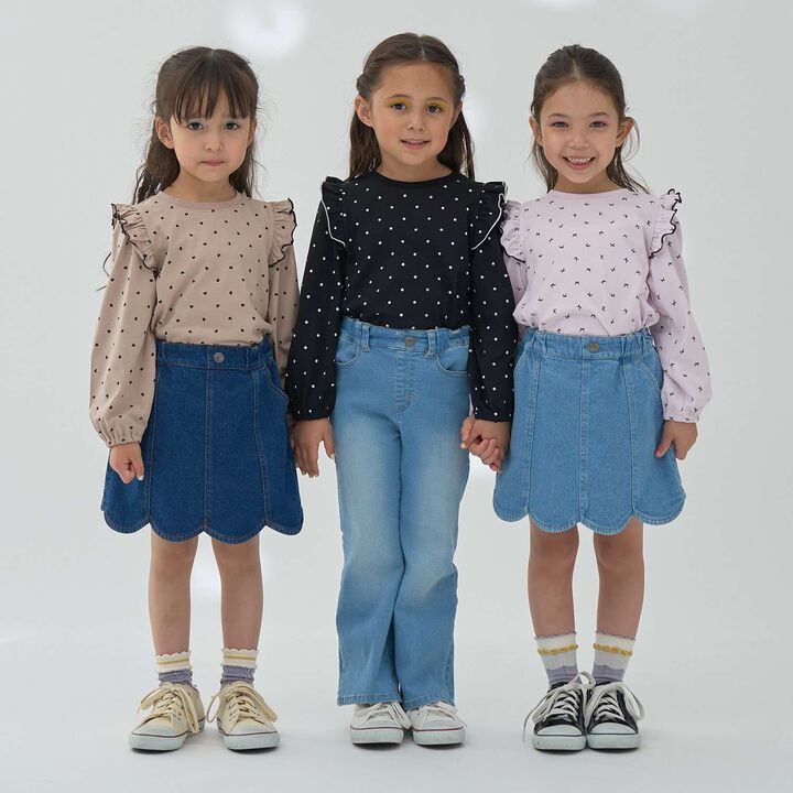 Stretch Denim Scallop Trim Skirt with Shorts,Sax blue, medium image number 31