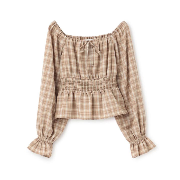Checkered Off-Shoulder Blouse,Off white, medium image number 5