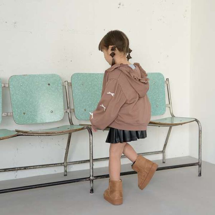 [Restock] Goodbye Pills Fleece Zip Parka with Frill and Ribbon,Ink blue, medium image number 14