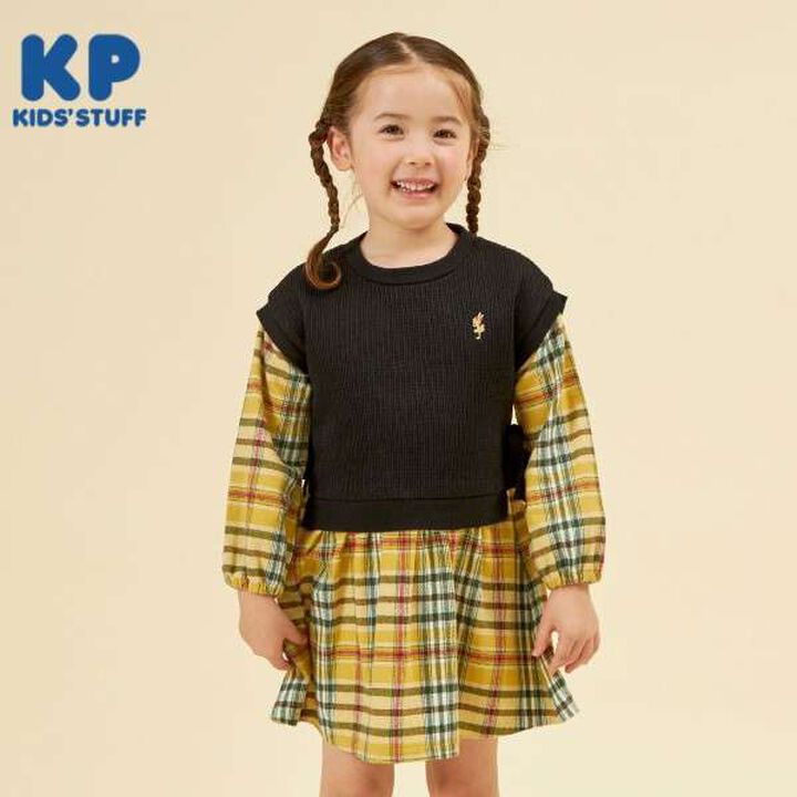 KP Layered Check One-Piece Dress [90-160],Black, medium image number 0