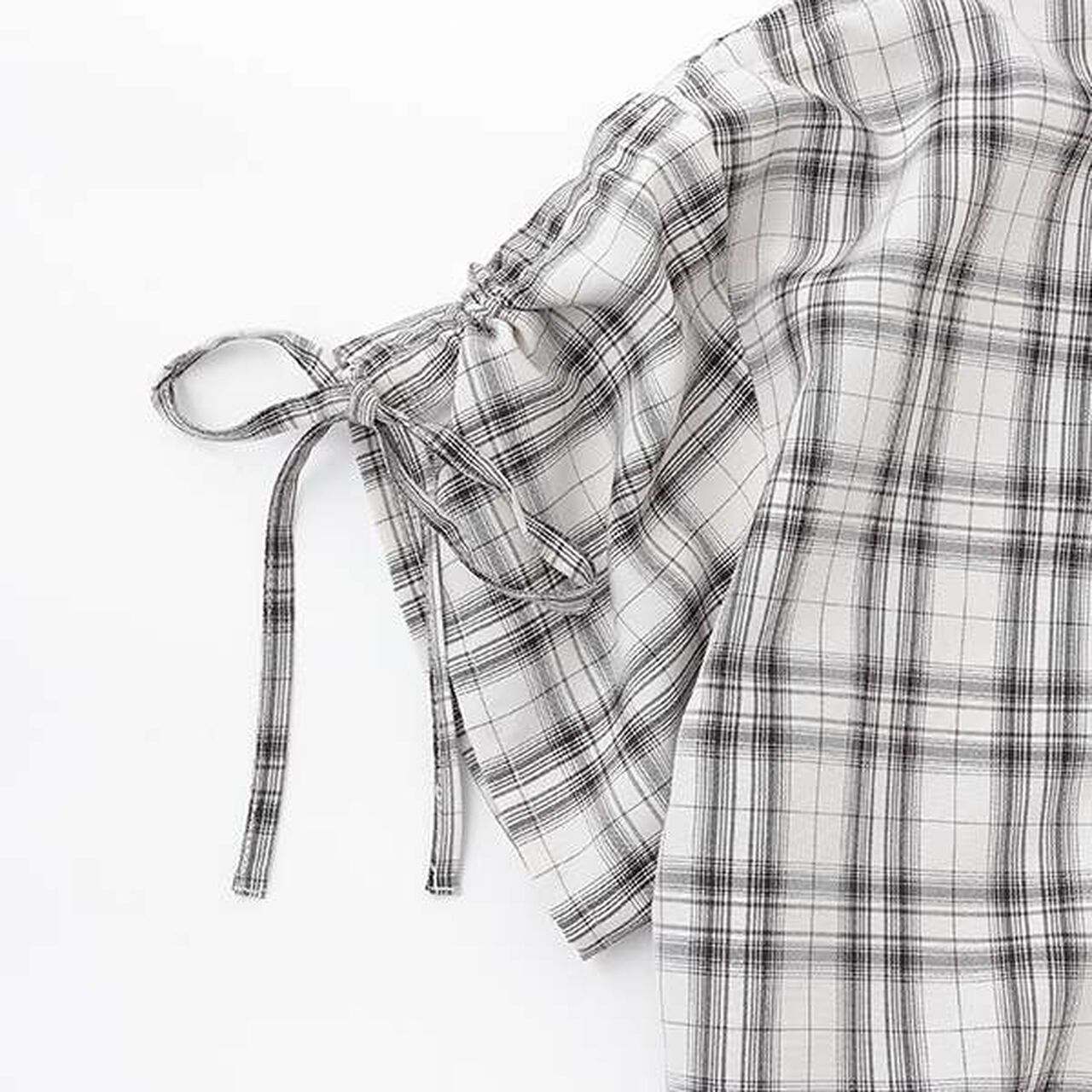 Drawstring Short-Sleeve Checkered Shirt,Blue, large image number 12