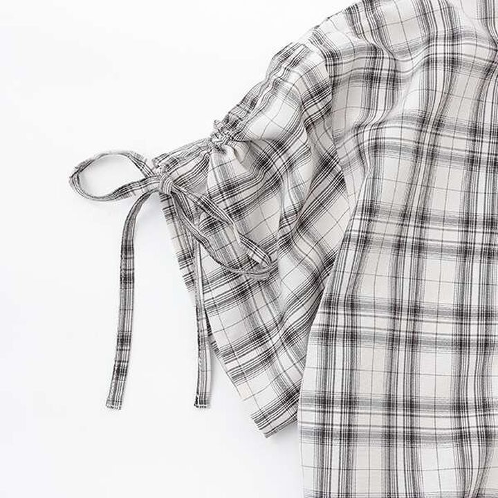 Drawstring Short-Sleeve Checkered Shirt,Blue, medium image number 12