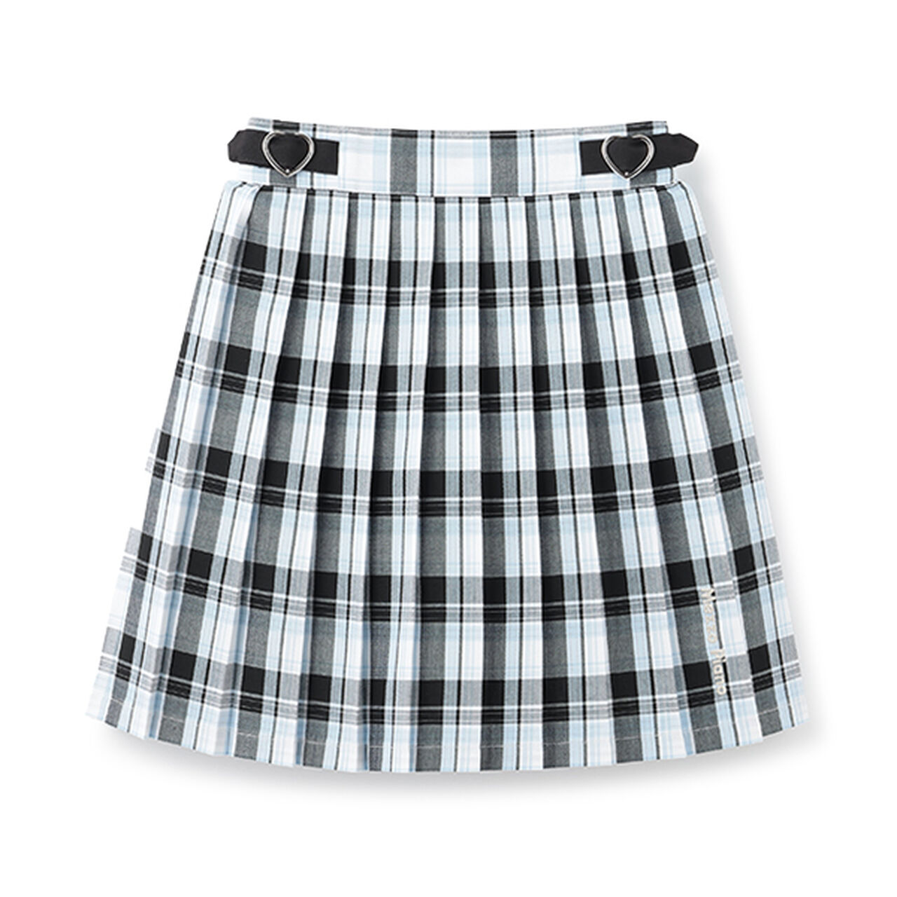 Side Heart Belt Check Pleated Skirt-Pants,Sax blue, large image number 0