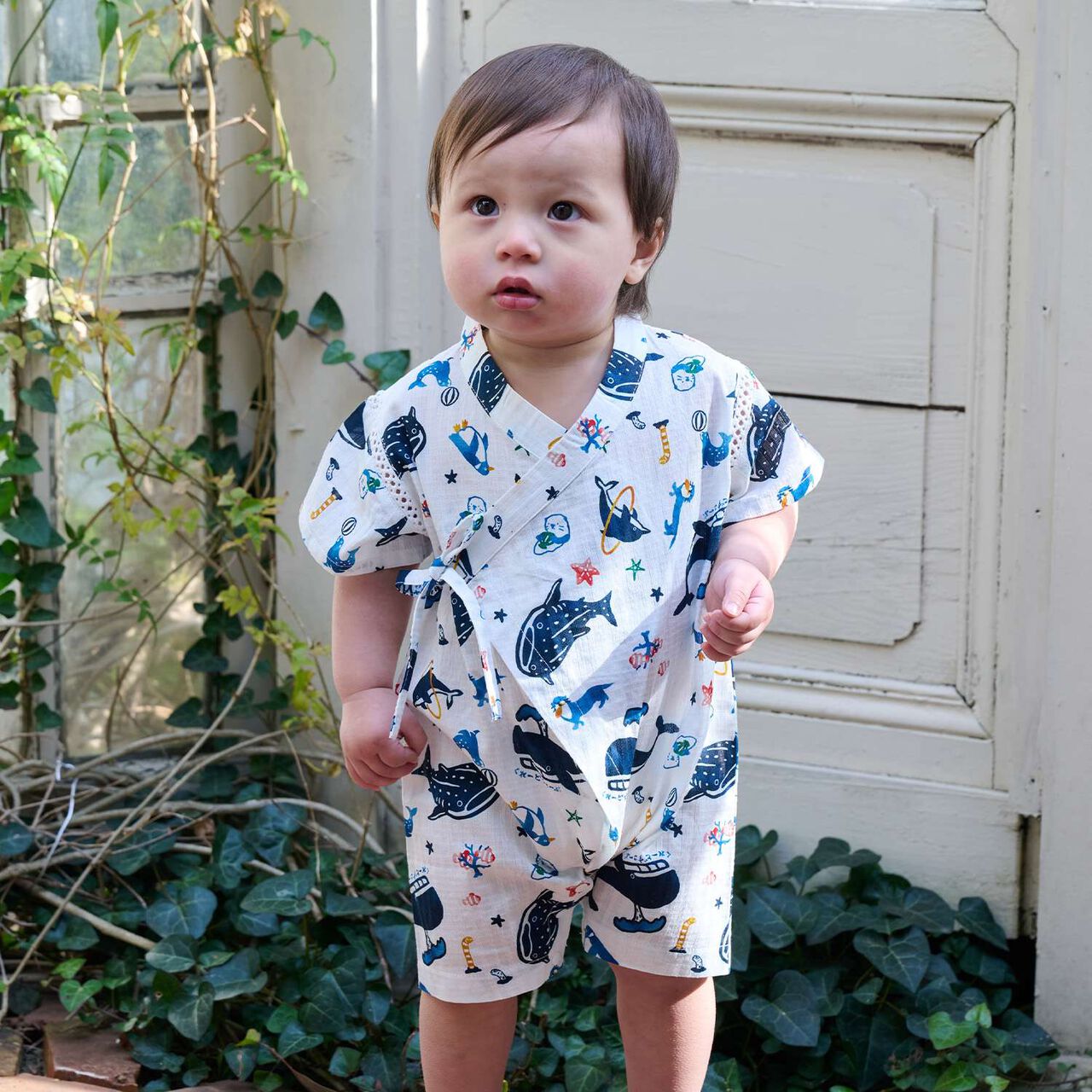 Aquarium Pattern Jinbei Romper,Turquoise, large image number 11