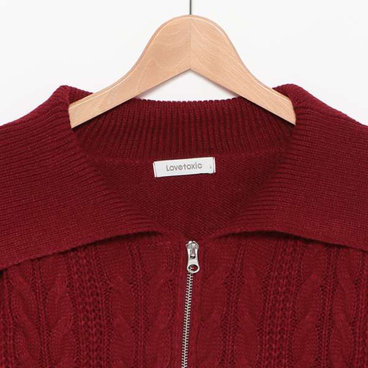 Washable Cable Knit Zip Cardigan,Wine red, large image number 11