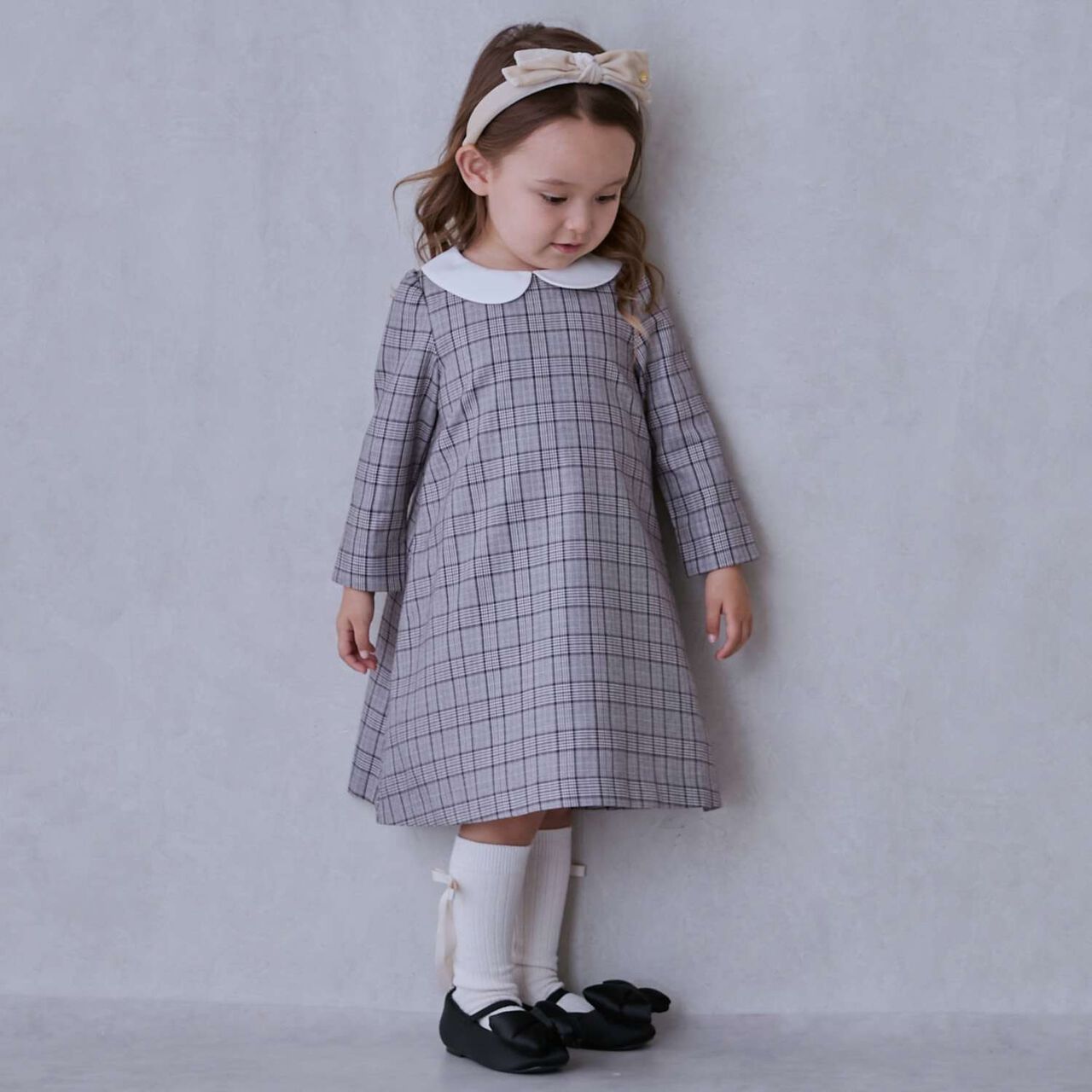 Semi-Formal Collared Long-Sleeve One-Piece Dress,Beige, large image number 0