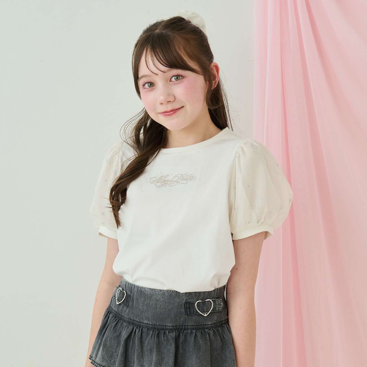 Cool Touch Puff Sleeve Tulle T-Shirt♪,Off white, large image number 11