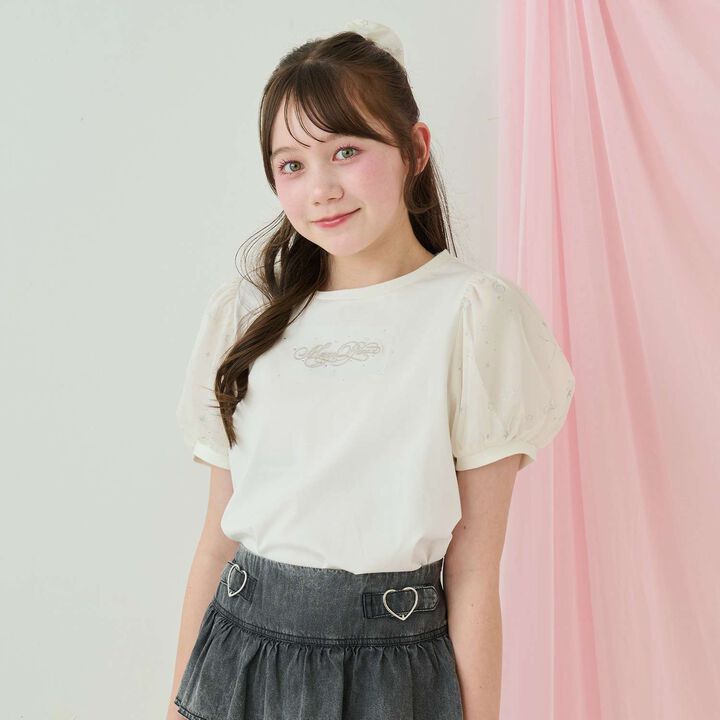 Cool Touch Puff Sleeve Tulle T-Shirt♪,Off white, medium image number 11