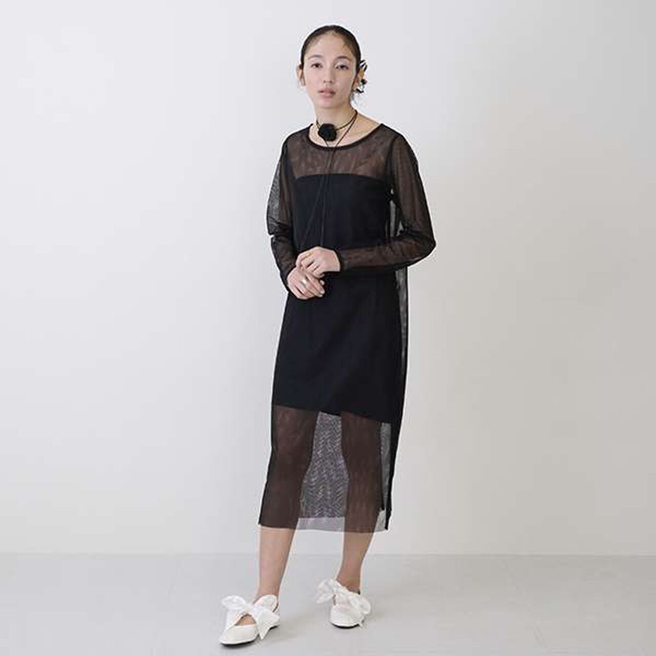 [LADIES] Sheer One-Piece Dress with Inner Lining,Light gray, large image number 5