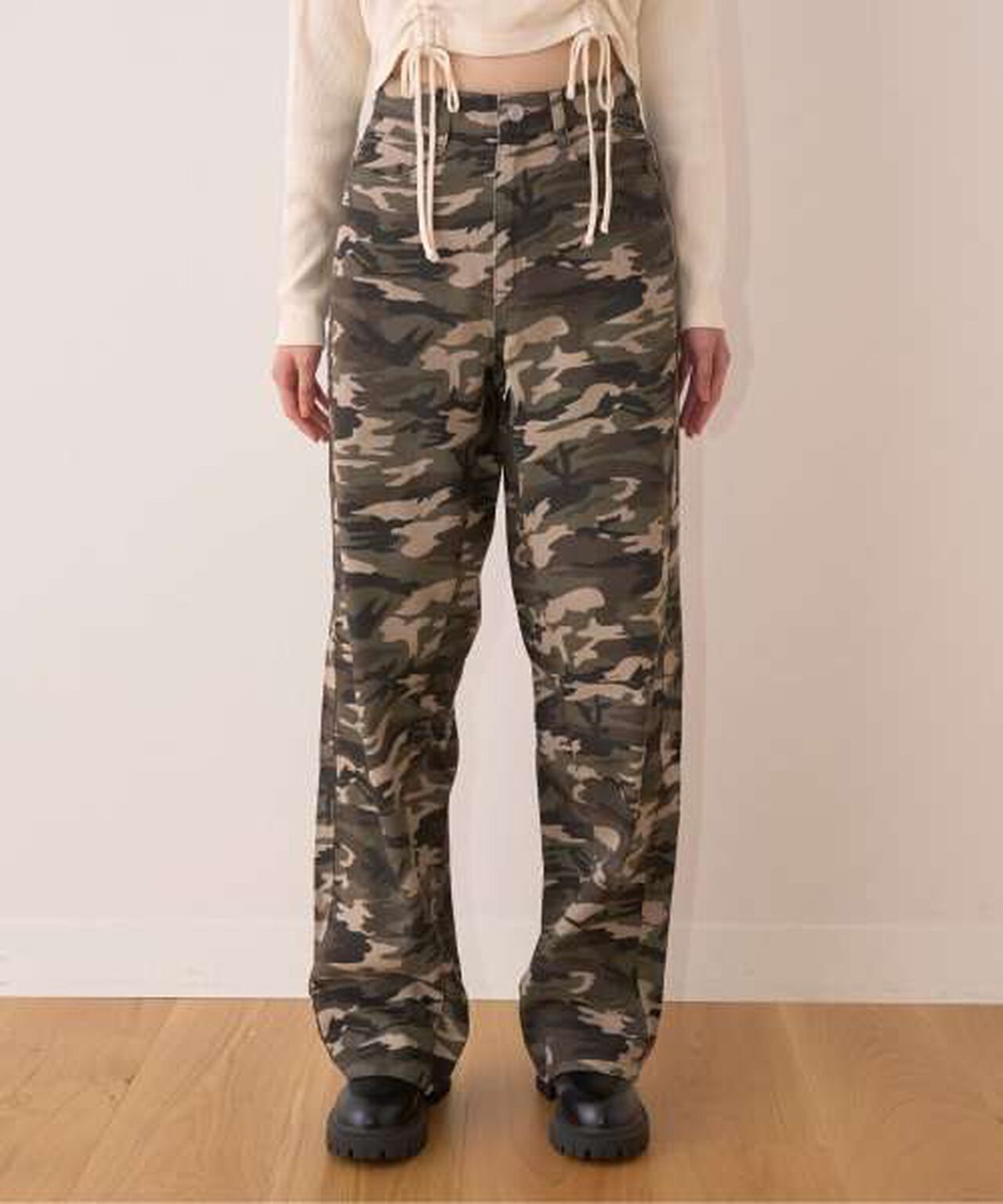 Curved Pants,Khaki, large image number 0