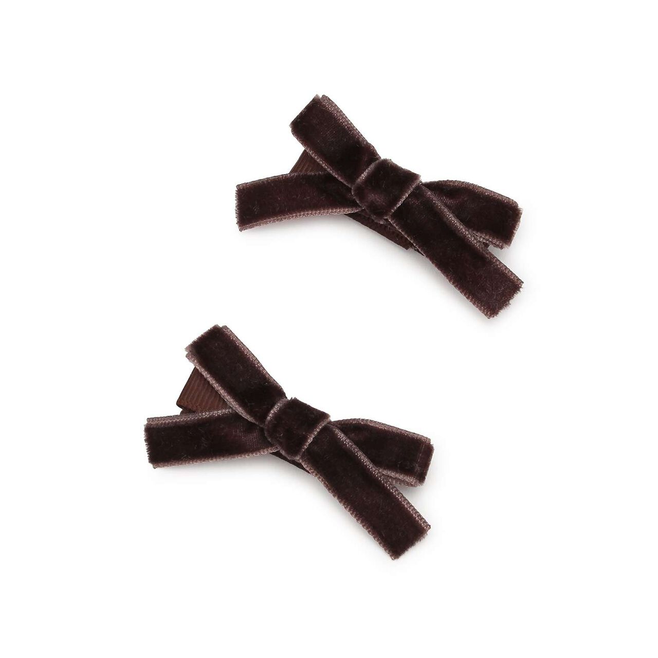Velour Ribbon Hair Clips 2P,Brown, large image number 0