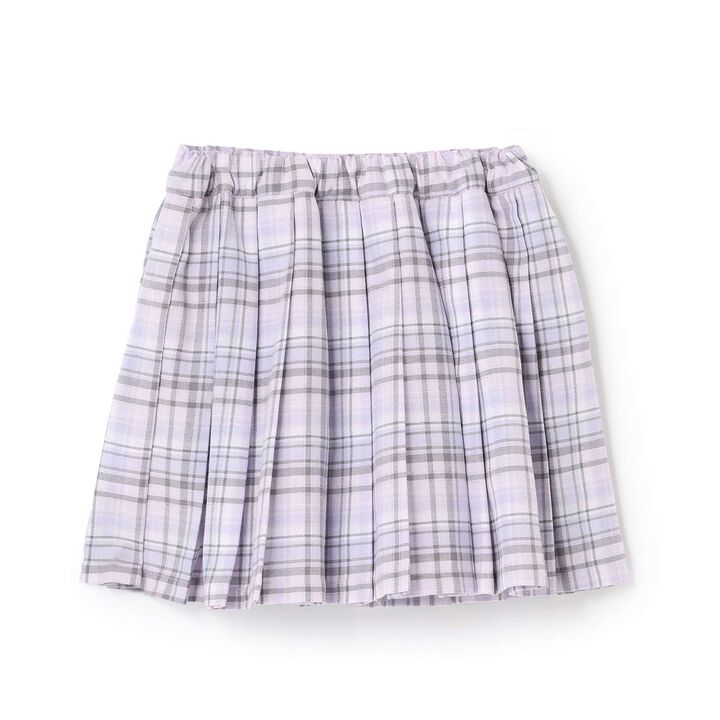 Angel Pouch Checkered Denim Pleated Skirt-Pants,Lavender, medium image number 1