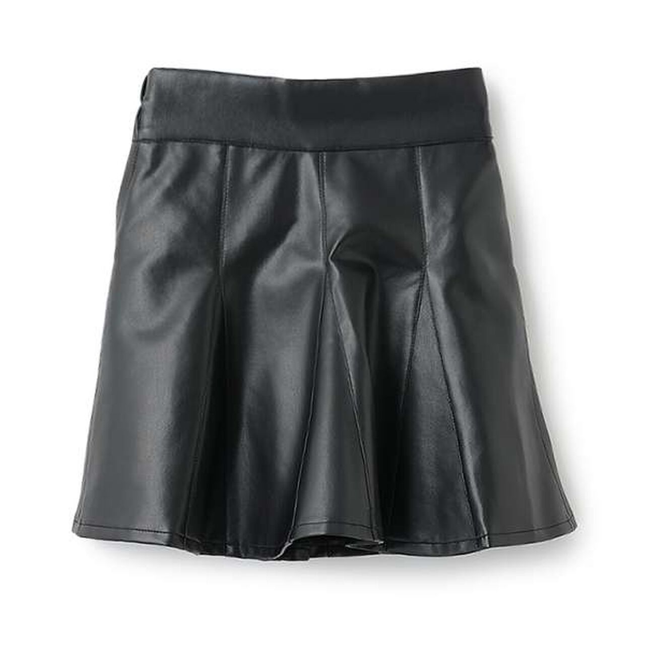 Leather-Look Flared Skirt Pants,Black, large image number 2